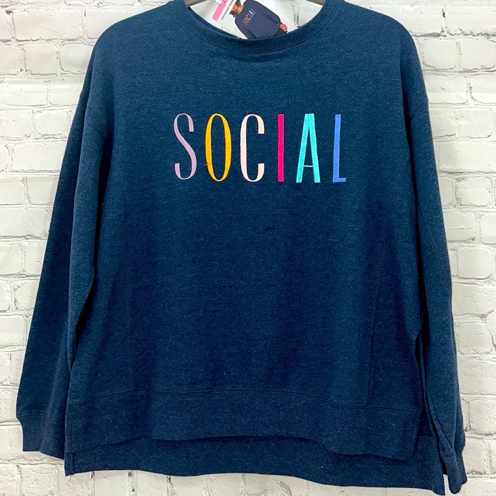 Wild Fox SOCIAL‎ women’s Navy & Rainbow letters Statement Sweatshirt small